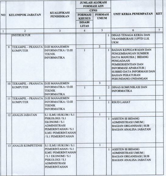Formasi CPNS Kabupaten Lahat 2021 Tenaga Teknis 3